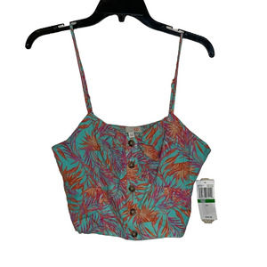 Gianni Bini Halter Top Size Large Teal Multi Color Floral‎ Lined Womens Rayon